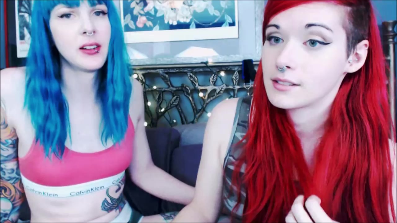 Blue Hair Emo Tranny Fucking her Lesbian Friend on photo